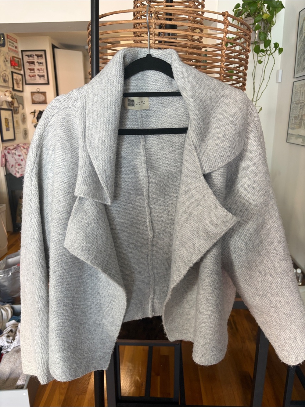 Women's Light Gray Draped Open-Front Cardigan Sweater